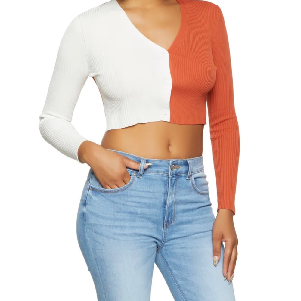 Color Block Crop Cardigan